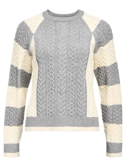 OBJMEG LS LO O-NECK CABLE KNIT DIV medium grey melange