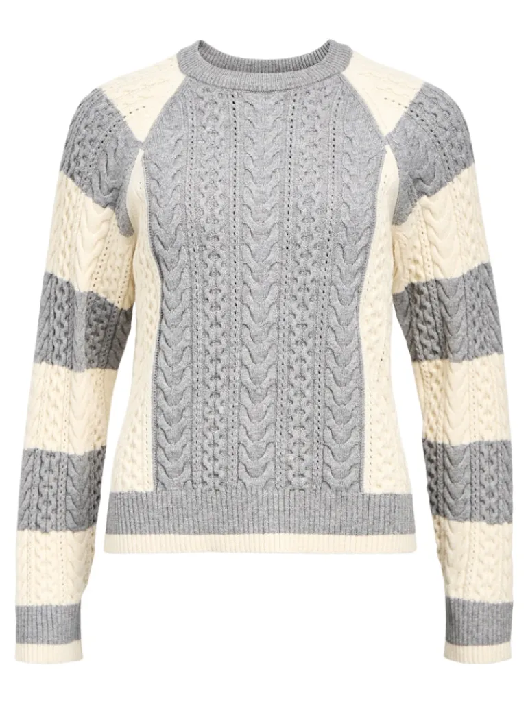 OBJMEG LS LO O-NECK CABLE KNIT DIV medium grey melange