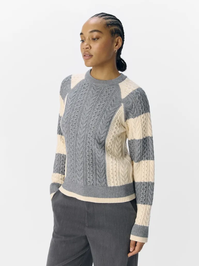 OBJMEG LS LO O-NECK CABLE KNIT DIV medium grey melange