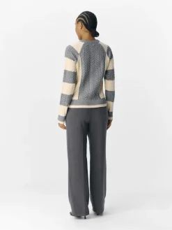 OBJMEG LS LO O-NECK CABLE KNIT DIV medium grey melange