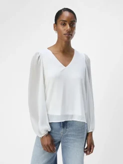 OBJMILA RE L/S V-NECK TOP NOOS cloud dancer