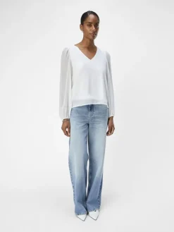 OBJMILA RE L/S V-NECK TOP NOOS cloud dancer
