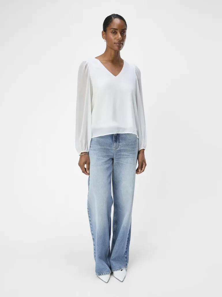 OBJMILA RE L/S V-NECK TOP NOOS cloud dancer