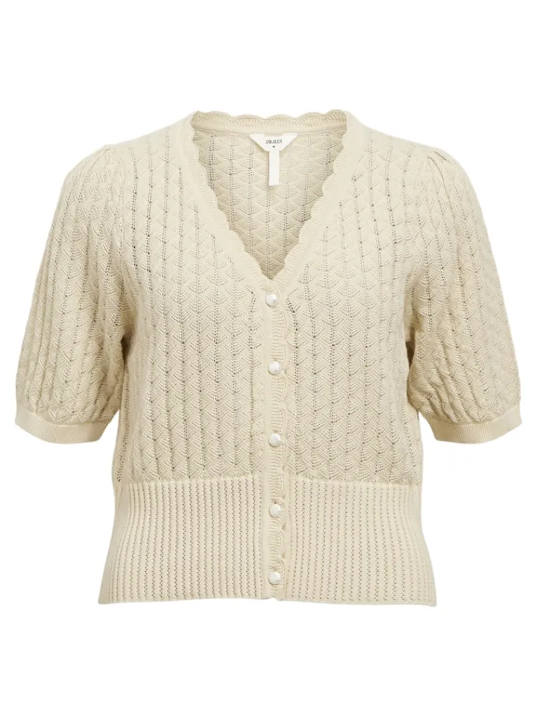 OBJNOEMI KNIT 2/4 RE CARDIGAN 138 sandshell