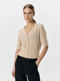OBJNOEMI KNIT 2/4 RE CARDIGAN 138 sandshell