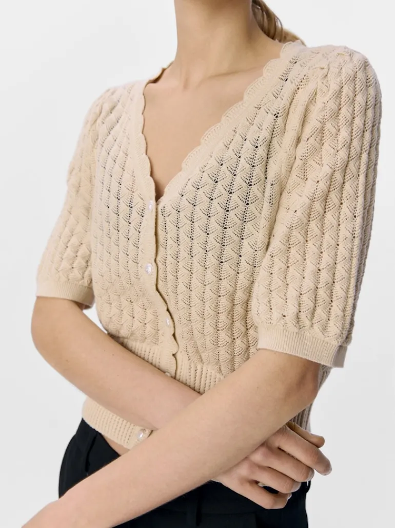 OBJNOEMI KNIT 2/4 RE CARDIGAN 138 sandshell