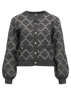 OBJPILUNA L/S RE KNIT CARDIGAN 142 dark grey melange