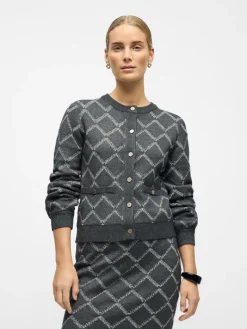 OBJPILUNA L/S RE KNIT CARDIGAN 142 dark grey melange