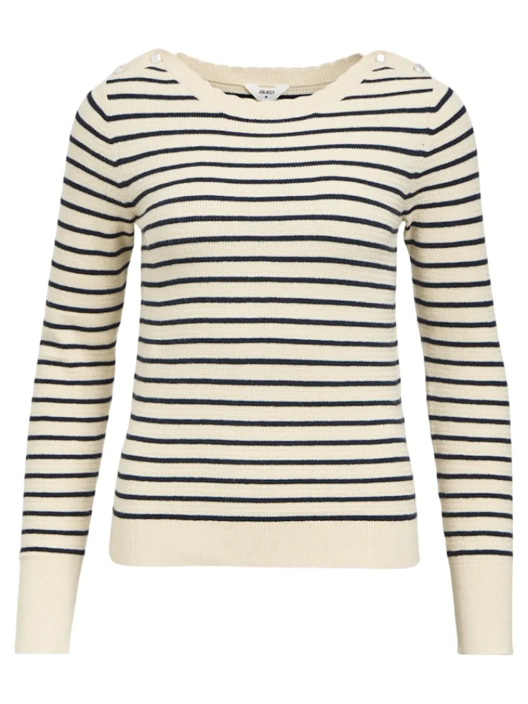 OBJPOLINA RE L/S KNIT PULLOVER 137 sandshell