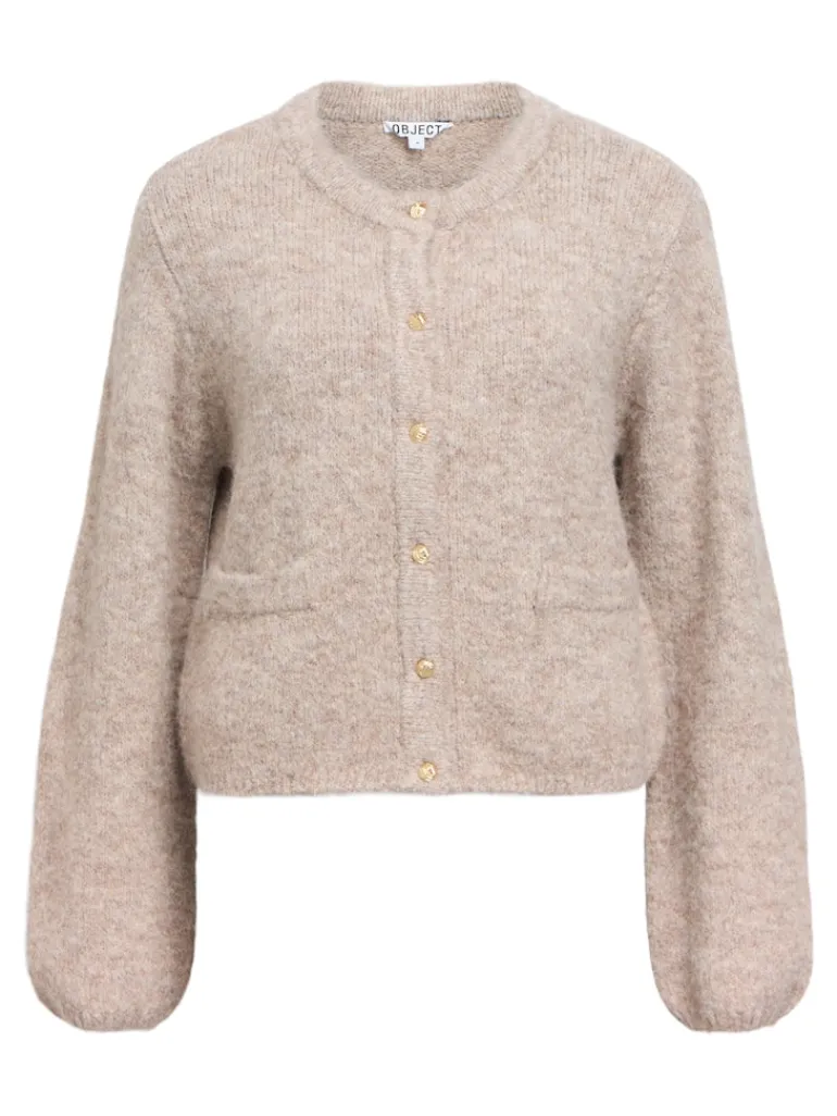 OBJSAGGIA RE L/S KNIT CARDIGAN NOOS humus