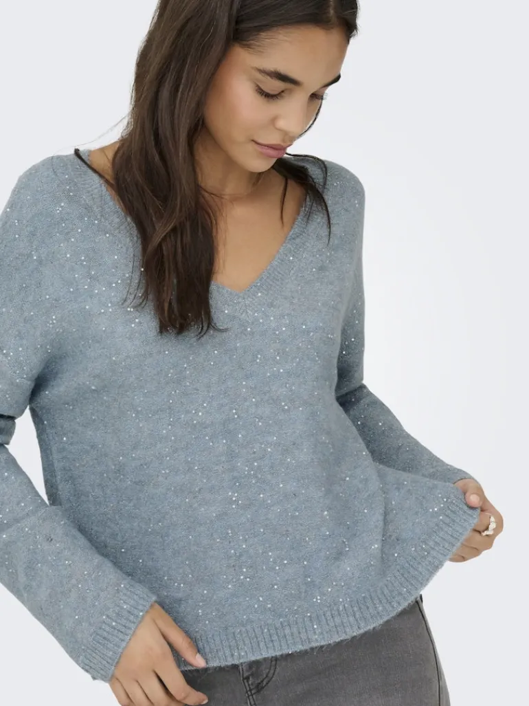 ONLARIZONA LS SEQUINS V-NECK PUL KNT arona