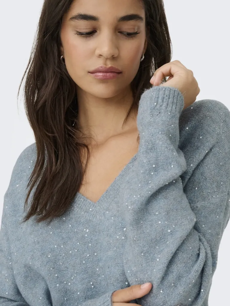 ONLARIZONA LS SEQUINS V-NECK PUL KNT arona