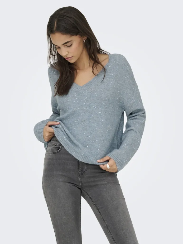 ONLARIZONA LS SEQUINS V-NECK PUL KNT arona