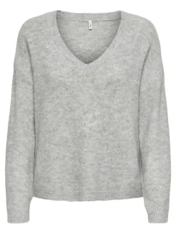 ONLARIZONA LS SEQUINS V-NECK PUL KNT light grey melange
