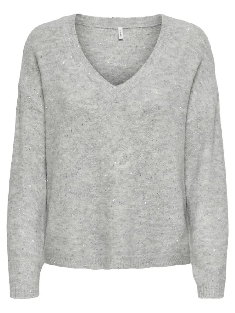 ONLARIZONA LS SEQUINS V-NECK PUL KNT light grey melange