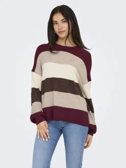 ONLATIA LIFE L/S STRIPE PULLOV KNT NOOS zinfandel