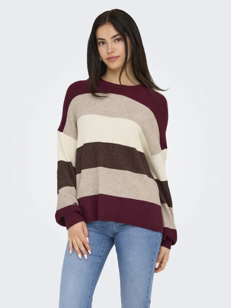 ONLATIA LIFE L/S STRIPE PULLOV KNT NOOS zinfandel