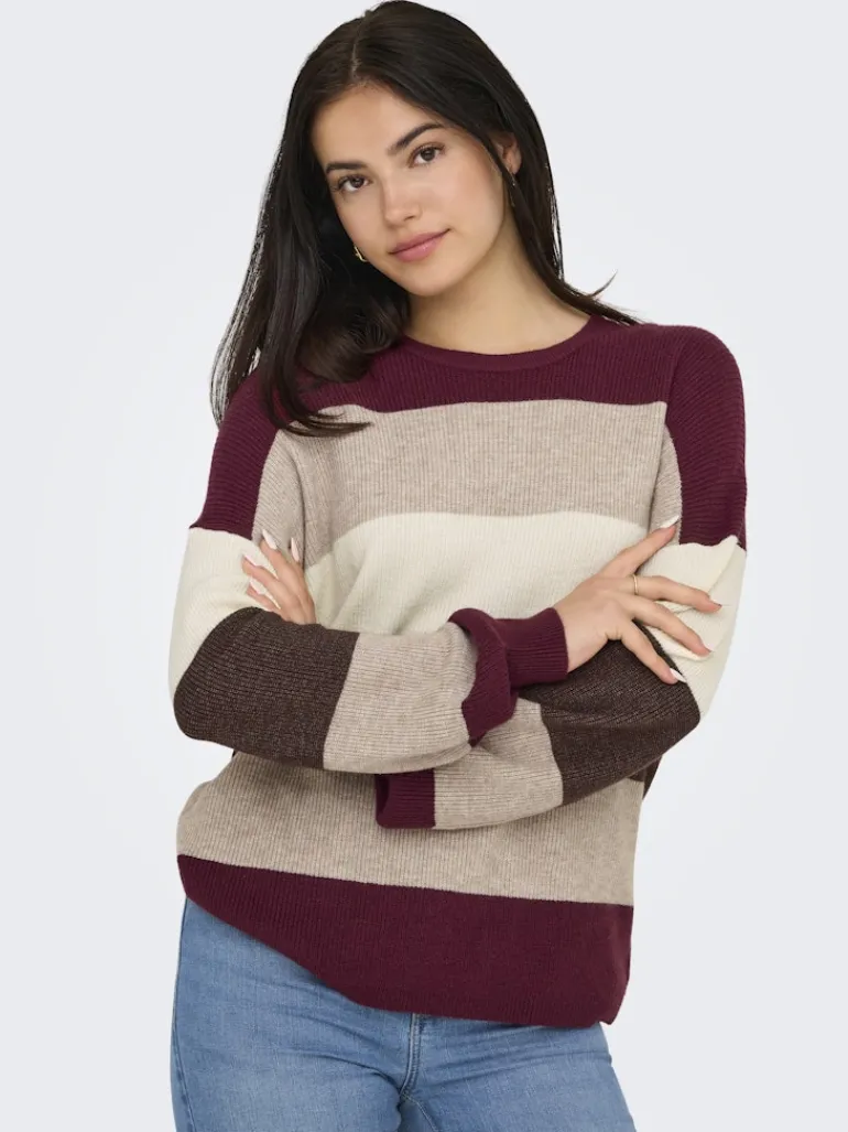 ONLATIA LIFE L/S STRIPE PULLOV KNT NOOS zinfandel