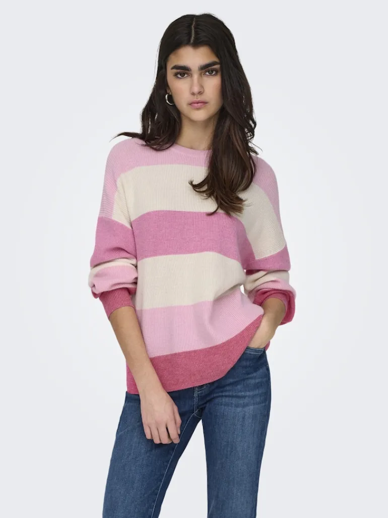 ONLATIA L/S STRIPE PULLOV KNT NOOS pink lady