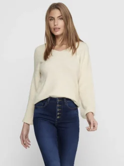 ONLATIA V-NECK L/S PULLOVER CC KNT almond milk