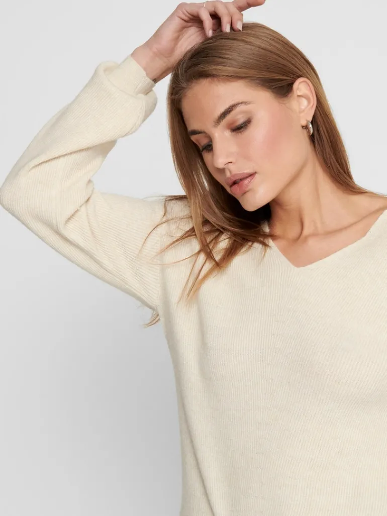 ONLATIA V-NECK L/S PULLOVER CC KNT almond milk