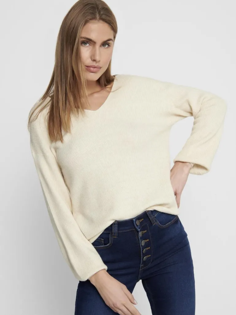 ONLATIA V-NECK L/S PULLOVER CC KNT almond milk