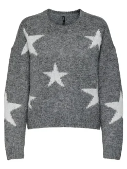 ONLAZU LS STAR O-NECK KNT dark grey melange