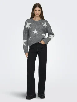 ONLAZU LS STAR O-NECK KNT dark grey melange
