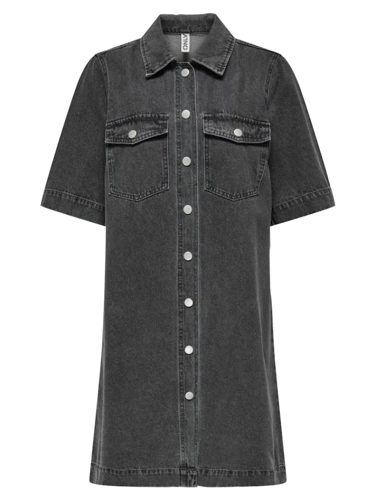 ONLBELLE S/S BUTTON DRESS DNM GUA NOOS washed black