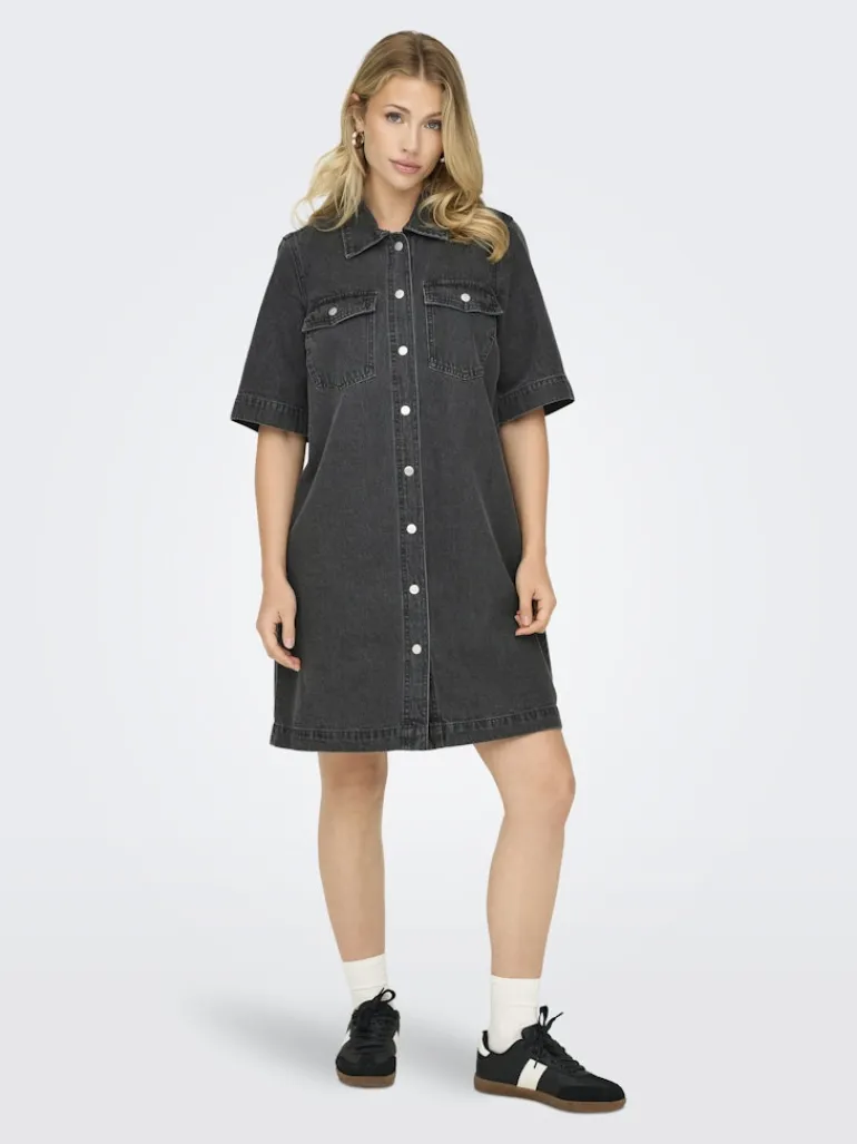 ONLBELLE S/S BUTTON DRESS DNM GUA NOOS washed black
