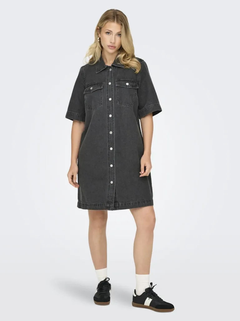 ONLBELLE S/S BUTTON DRESS DNM GUA NOOS washed black