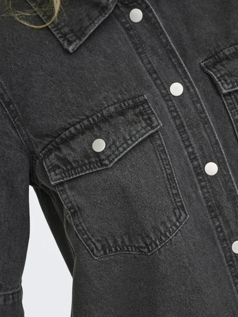 ONLBELLE S/S BUTTON DRESS DNM GUA NOOS washed black