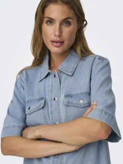 ONLBELLE S/S BUTTON DRESS DNM GUA NOOS light blue denim