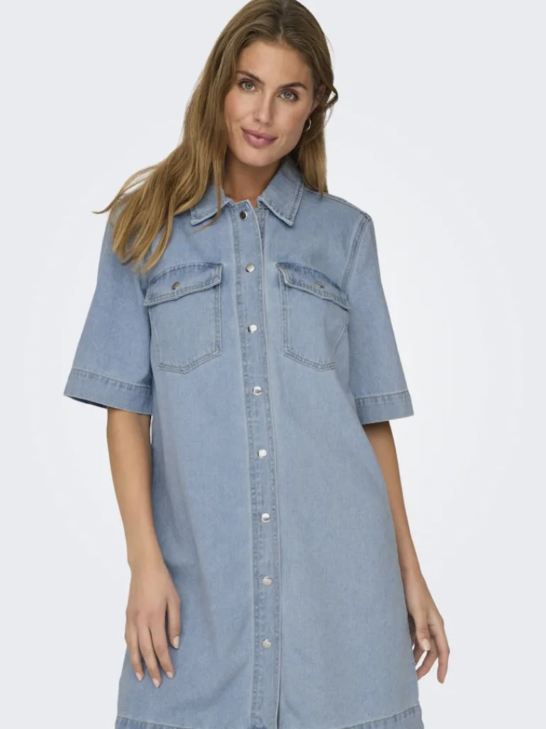 ONLBELLE S/S BUTTON DRESS DNM GUA NOOS light blue denim