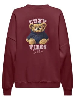 ONLBILA L/S BEAR O-NECK SWT cabernet