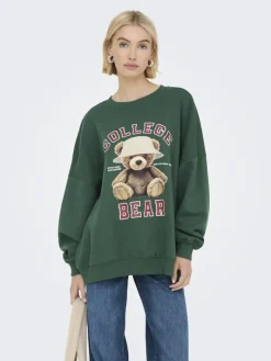 ONLBILA L/S BEAR O-NECK SWT pineneedle