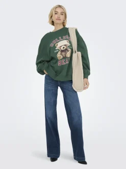 ONLBILA L/S BEAR O-NECK SWT pineneedle