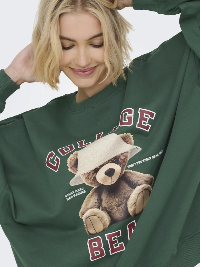 ONLBILA L/S BEAR O-NECK SWT pineneedle