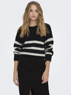 ONLBILLIE LIFE LS STRIPE O-NECK EX KNT black