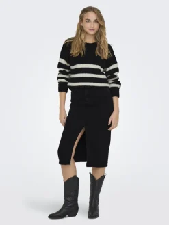 ONLBILLIE LIFE LS STRIPE O-NECK EX KNT black