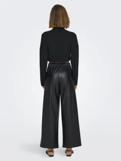 ONLBINA FAUX LEATHER WIDE PANT BF OTW black