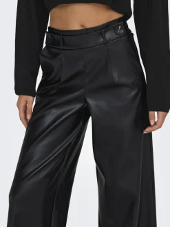 ONLBINA FAUX LEATHER WIDE PANT BF OTW black