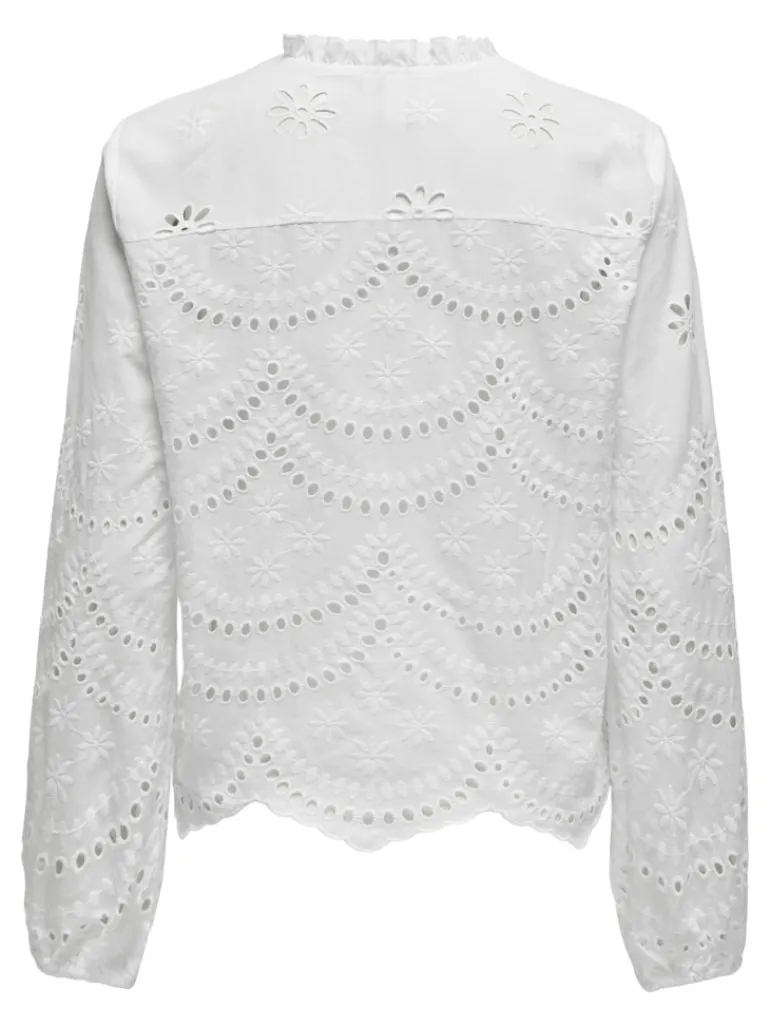 ONLBINE LALISA LS V-NECK EMB TOP WVN bright white