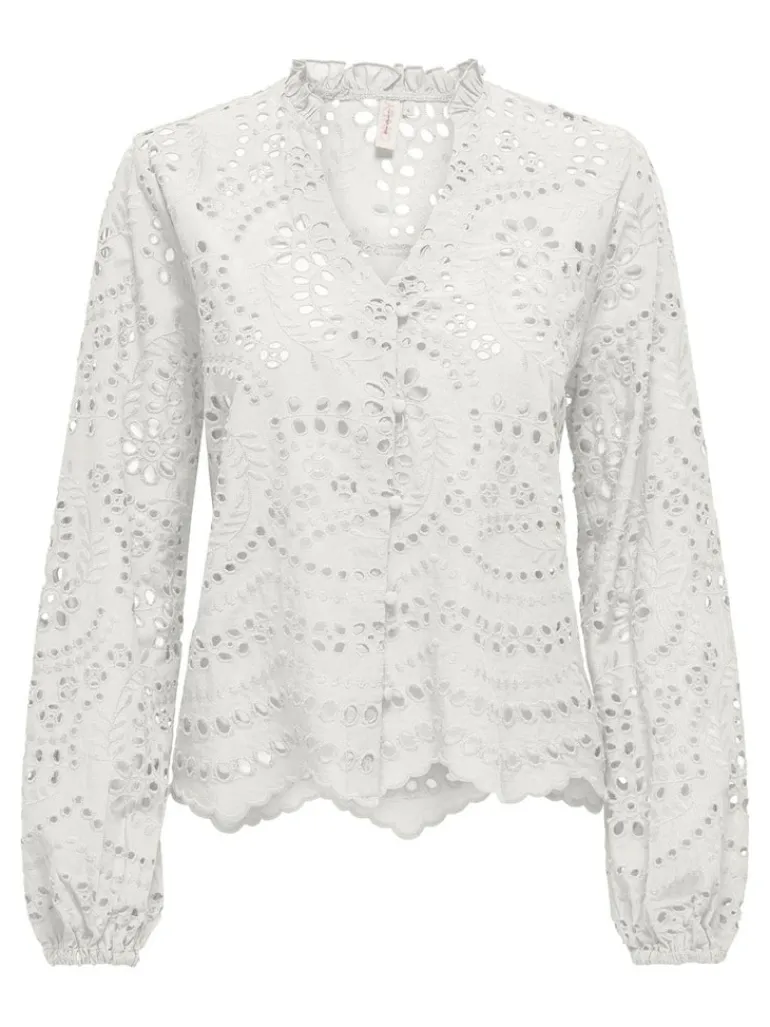ONLBINE LALISA LS V-NECK EMB TOP WVN cloud dancer