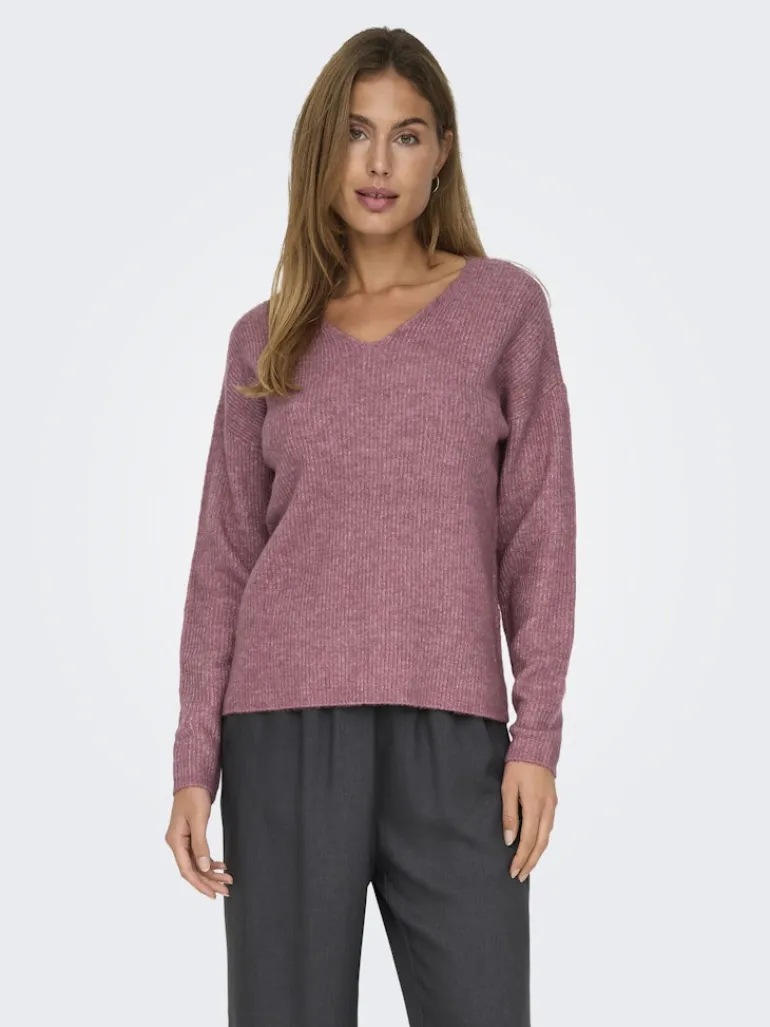 ONLCAMILLA V-NECK L/S PULLOVER KNT NOOS crushed berry