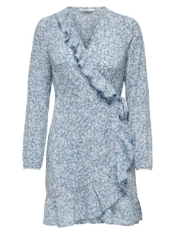 ONLCARLY L/S WRAP SHORT DRESS NOOS WVN cashmere blue
