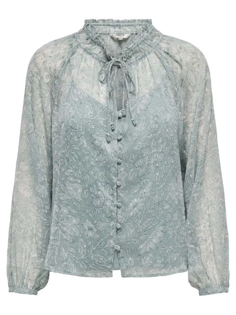 ONLELIZA LIFE LS V-NECK STRING TOP WVN fog green