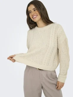 ONLELLY LIFE LS CABLE O-NECK CC KNT birch