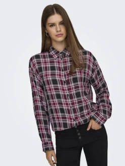 ONLEVIA CHECK L/S LOOSE SHIRT WVN tawny port