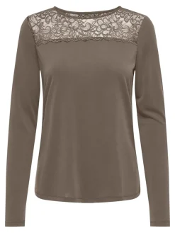 ONLFREE LIFE L/S O-NECK LACE TOP JRS walnut